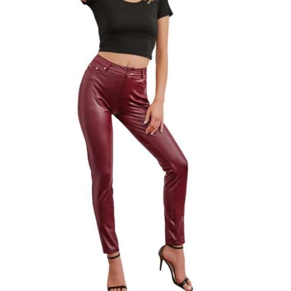 Leggingsbyxor i konstläder för kvinnor wine red M