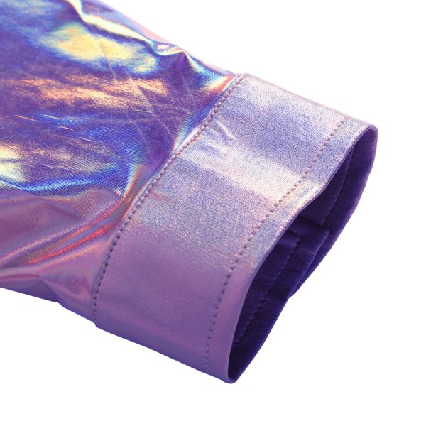 Mænds Metallic Disco Skinnende Slim Fit Langærmet Knapløs Natklubskjorte Purple M