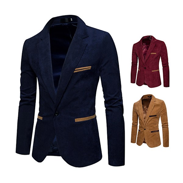 Herrar Casual Corduroy Blazer Klassisk Passform Sportjacka Navy Blue XL