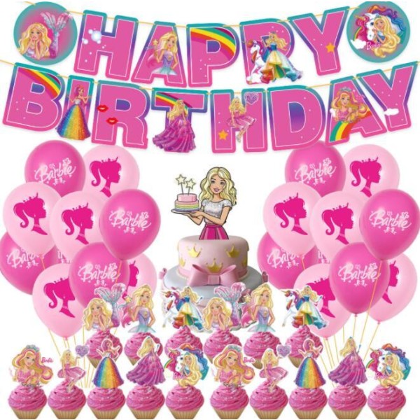 Flickor rosa födelsedagsfest dekoration banner med ballonger Package 1