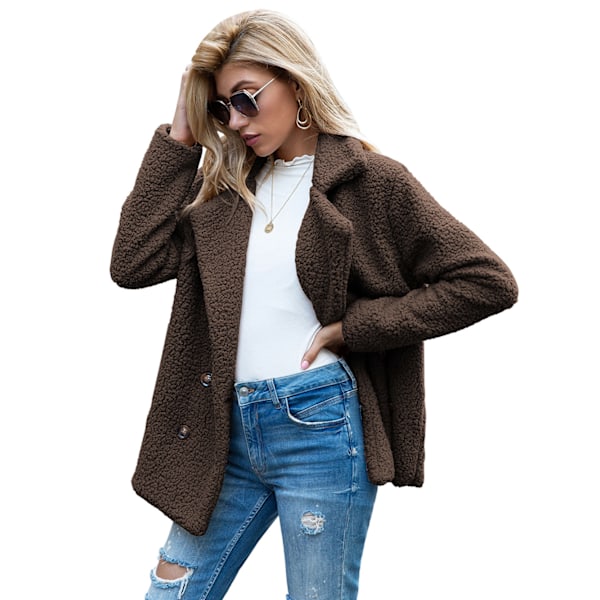 Dame Faux Shearling Shaggy Oversized Shacket Jakke Brown M