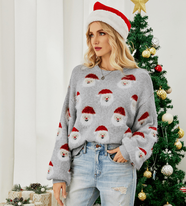 Kvinnor Stickad Holiday Pullover Christmas Snowman Sweater grey M