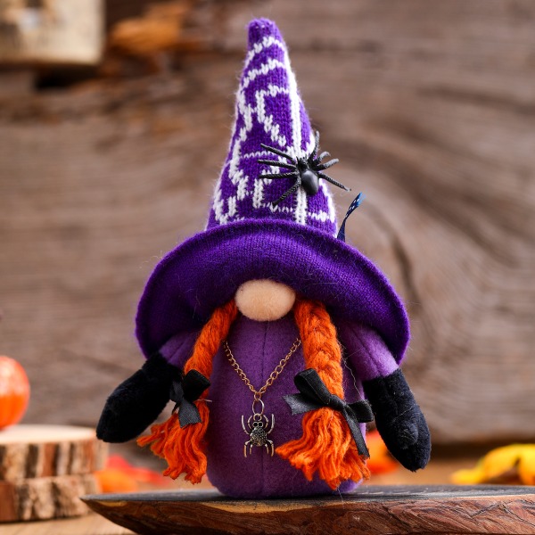 Halloween-tonttujen koristeet, plussipehmolelut hämähäkin kanssa Purple