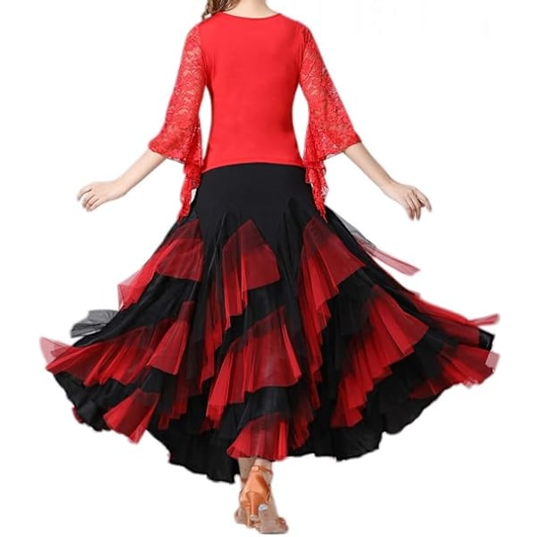 Naisten pitkä, kerroksinen tanssimekko tanssijuhliin latinalaisen tanssin tyyliin Black+Red