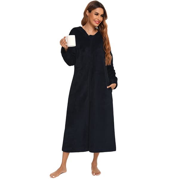 Dame Zip Up Robe Sweatshirt Robe Lang Hættetrøje Black 2XL