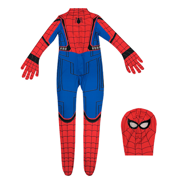 Spider-Man ungdom Halloween-dräkt, vadderad jumpsuit med mask Red Blue 2 130