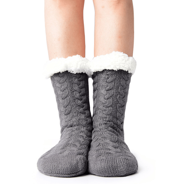 Slipperstrumpor för damer, mjuka tjocka, halkfria hemstrumpor grey