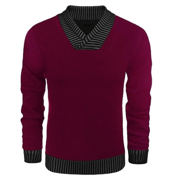 Män Casual Knit Pullover Sweatshirt Thermal tröja dark purple L