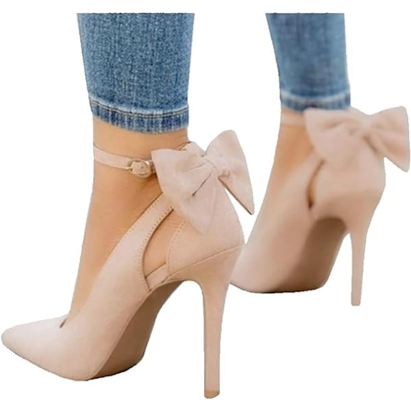 Naisten Jousi Solki Takana Korkokengät Seksikäs Stiletto Nilkkaremmi Häämekko Kengät Beige 35