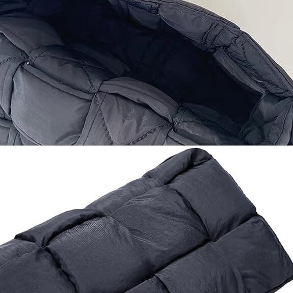 Dunjacka axelväska Nylon vadderad vävd handväska, damer dunplånbok Black