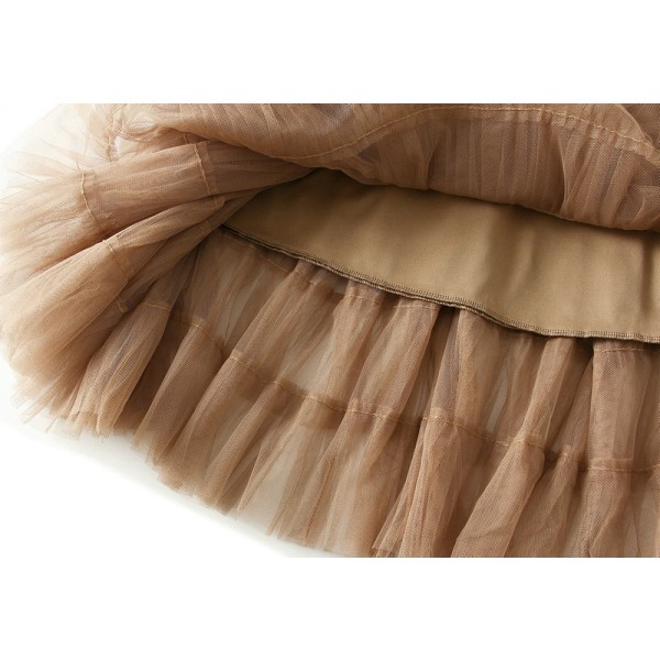 Kvinnors Elastisk Midja Lagrad Mesh-kjol Brown L