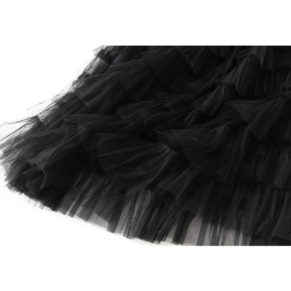 Skjørt for kvinner med elastisk midje og lagdelt netting Black M
