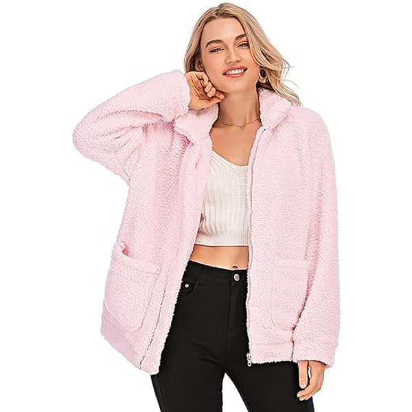 Naisten Tekoturkis Takki Shaggy Takki Talvi Fleece Takki Pink 3XL