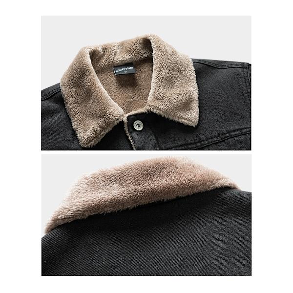 Mænds Fleeceforet Jeansjakke Vinterjakke Black M
