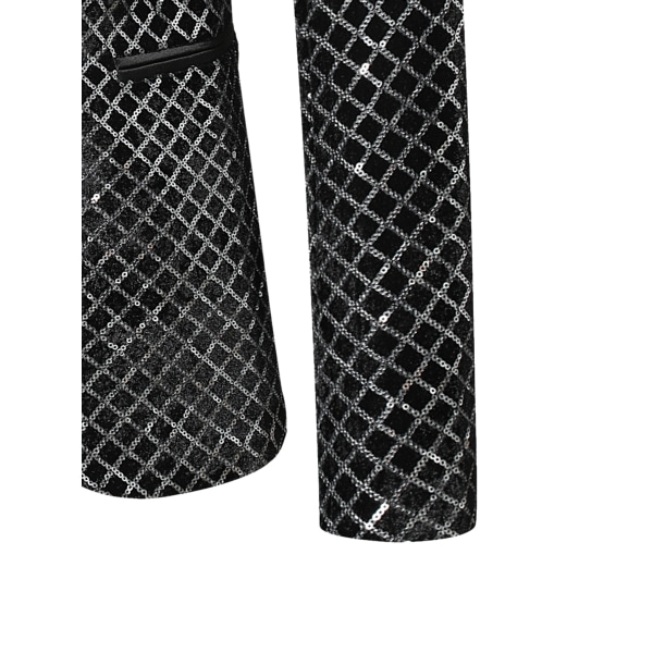Män glänsande paljettjacka kavaj med en knapp Silver 2XL