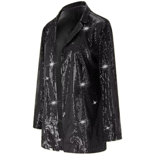 Kvinnors Sekvensbluse Glitter Glimrande Öppen Fram Casual Långärmad Blazer Kavaj Black S