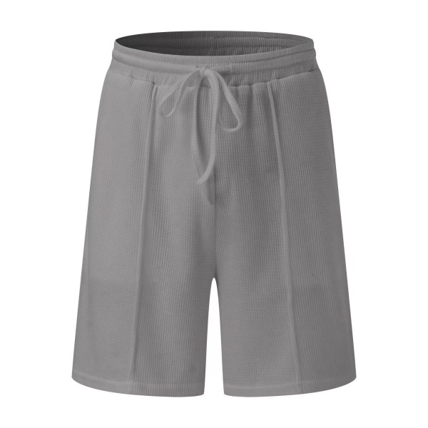 Herrarnas Waffle Knit Polotröja och Shorts Set 2-Delar Outfit Sommar Kostym Grey L