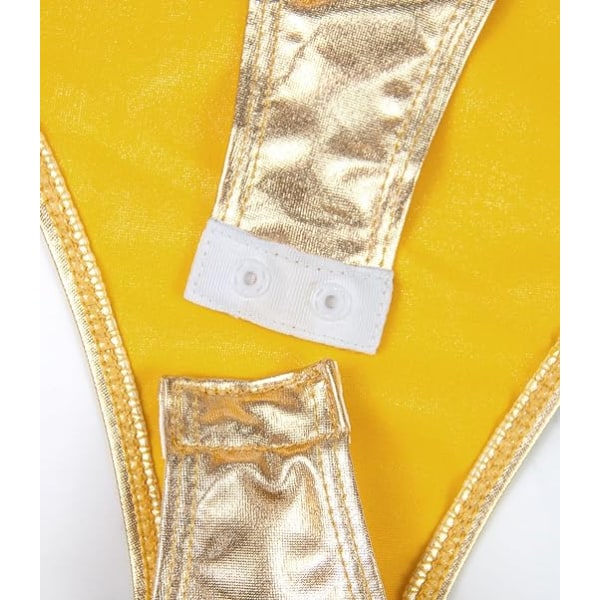 Kvinnors metallic flytande bodysuit One Shoulder Leotard Top Gold XL