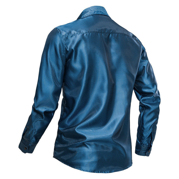 Menn's Glossy Lomme Langærmet Lapel Trykket Skjorte Blue S