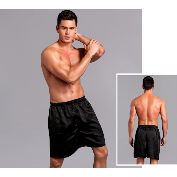 Mænds Satin Pyjamas Boxer Shorts med Elastisk Talje Black 4XL