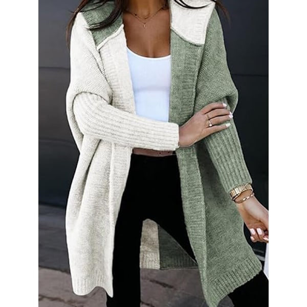 Dame Cardigan med Åpen Front, Lange Ermer og Hetter Green XL