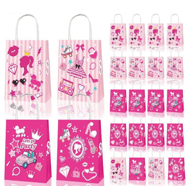 24 stk. Lyserøde Kraftpapir Gaveposer med Håndtag Pink