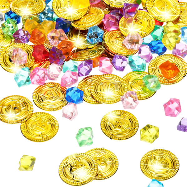 200 stycken plastpiratguldmynt akryl färgade ädelstenar