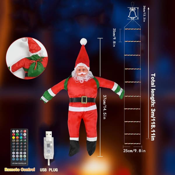 Julepynt LED Stige Lys med Klatrende Julemand