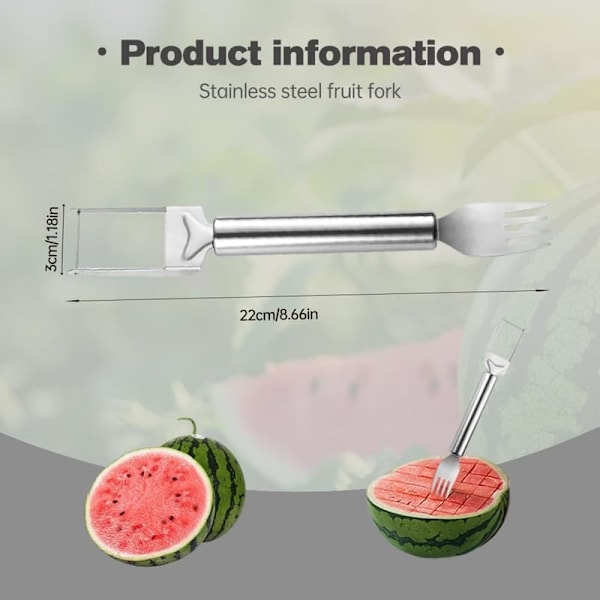 2-i-1 Vattenmelon Gaffel Slicer Cutter, Rostfritt Stål 2-i-1 Vattenmelon Gaffel Slicer