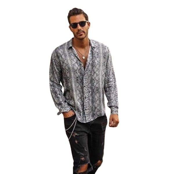 Herrar Hipster Ormhudds Mönstrade Långärmade Strandskjortor 2XL