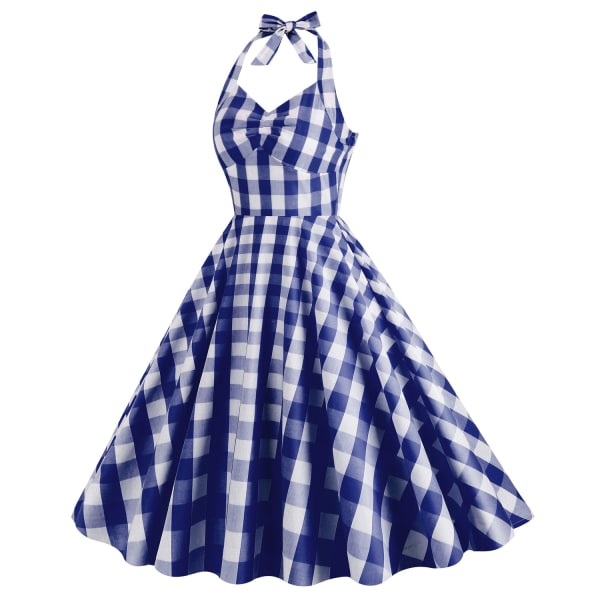 Pink Ternet Kjole til Kvinder Pink Gingham Kjole Vintage Rockabilly Kjoler Dark Blue 2XL