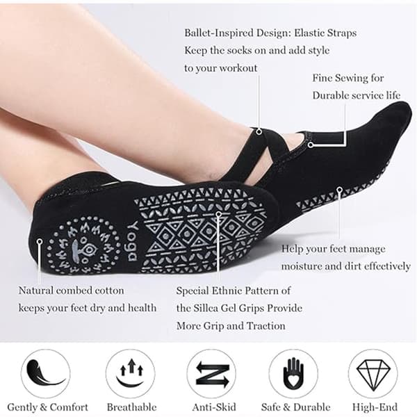Yogasockor med grepp för kvinnor halkfria greppsockor Pilates-sockor 6 par A