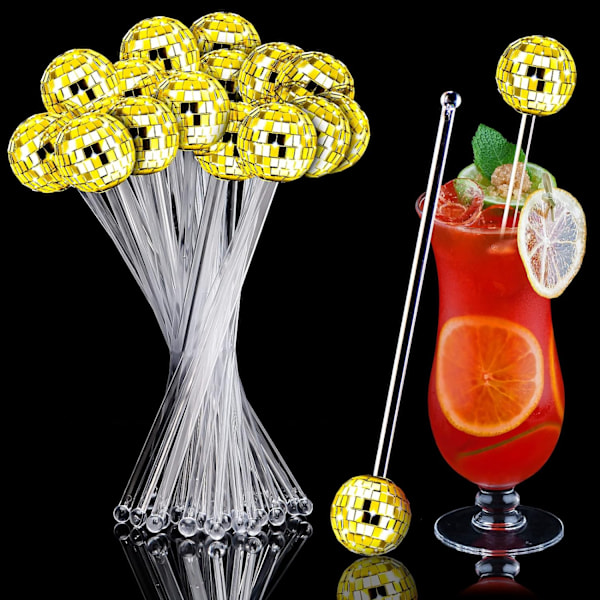 24 stk Discokuler Cocktailrør Plast Runde Topp Swizzle Sticks Gold