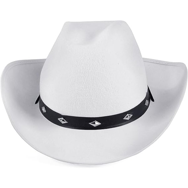 Cowboyhatt for menn og kvinner - Filt med nagler, svart cowgirlhatt White