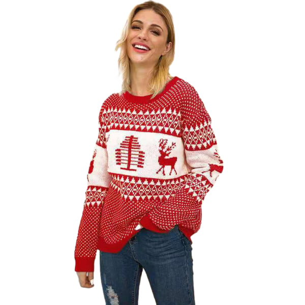 Dam Casual Slim Fit Stickad Fula Julkläder Red M
