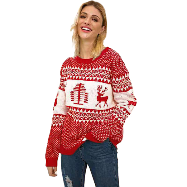 Dam Casual Slim Fit Stickad Fula Julkläder Red S