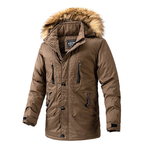 Miesten rento puuvillabombertakki hupun kanssa Brown XL