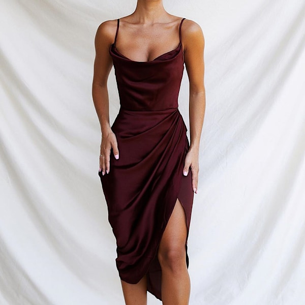 Satin Kjole for Kvinner med Åpen Rygg Red L