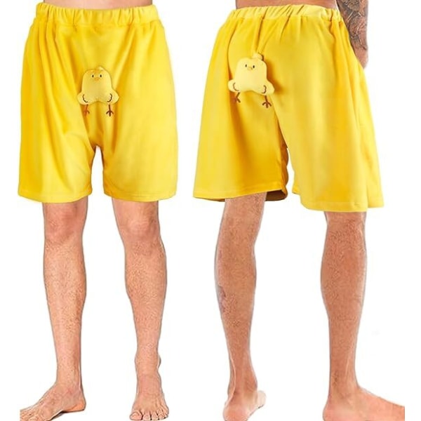 Morsomme Kylling-Skalldyrshorts, Søte Inntrekkbare Kylling-Shorts Yellow 2XL