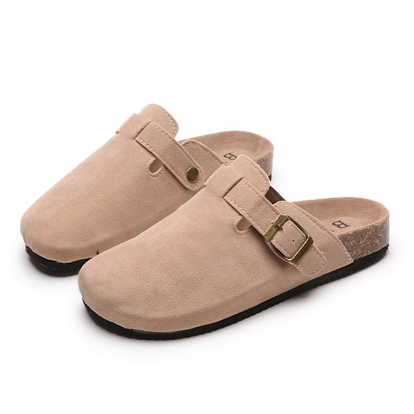 Mules för Kvinnor, Platta Skor, Bekväma Rundtåade Loafers utan Hälkappa khaki 42