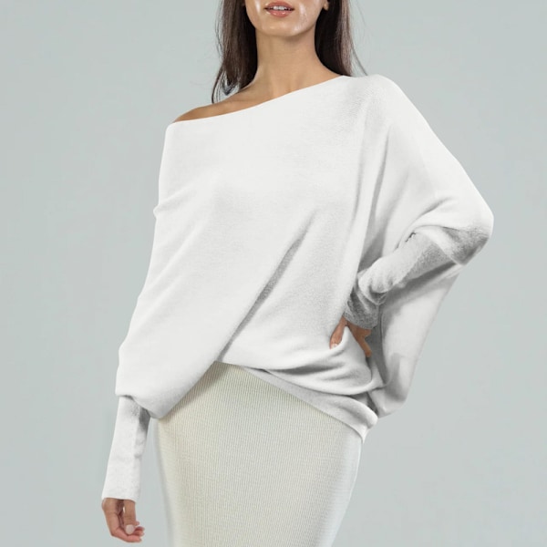 Dame Batwing Oversized Gensere Asymmetrisk Off Shoulder Båthals Wrap Tunika Topper Beige L