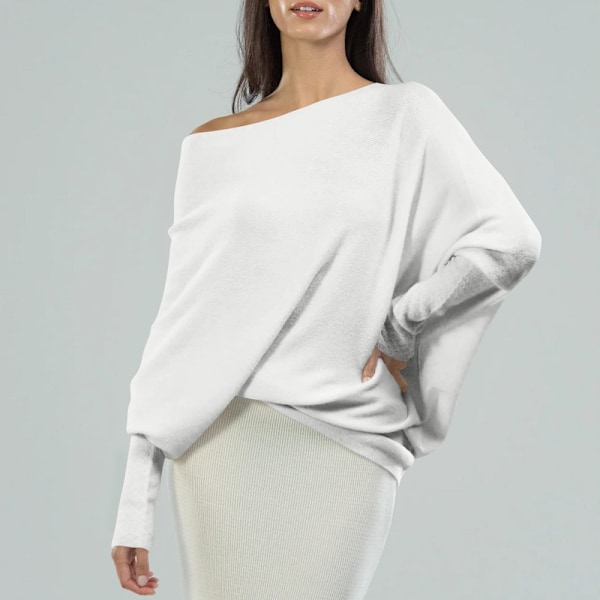 Damernas Batwing Överdimensionerade Tröjor Asymmetriska Off Shoulder Båthals Wrap Tunika Toppar Wine Red M