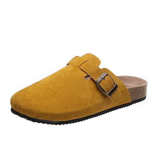 Mules för Kvinnor, Platta Skor, Bekväma Rundtåade Loafers utan Hälkappa yellow 42