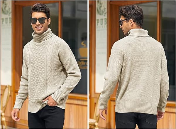 Hettegenser for menn, kabelstrikket vintergenser Beige XXL