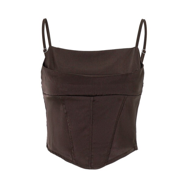 Spaghettibandå Tank Top Sexig Rygglös Bandage Slank Crop Top brown S