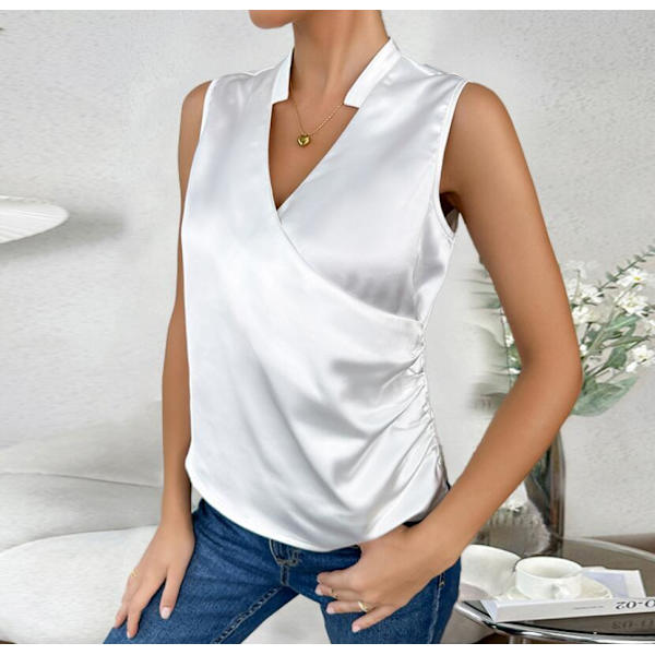 Damväst i sidensatin Casual V-ringad ärmlös väst 2xl