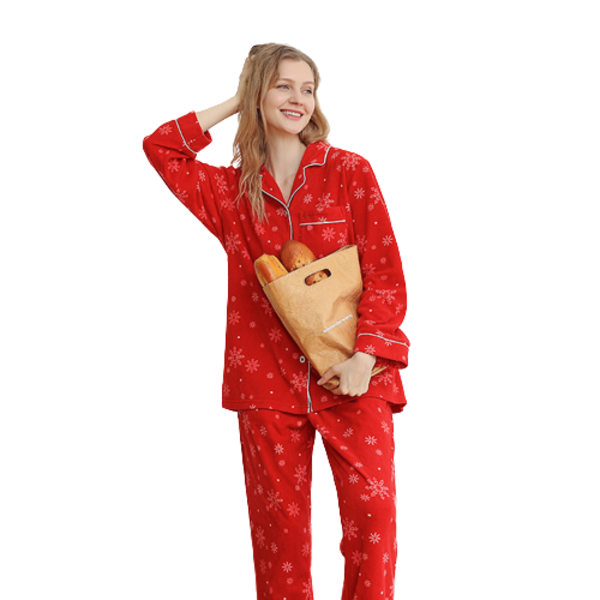 Kvinnors Klassiska Knapp-Ner Lång Pyjamas Set L