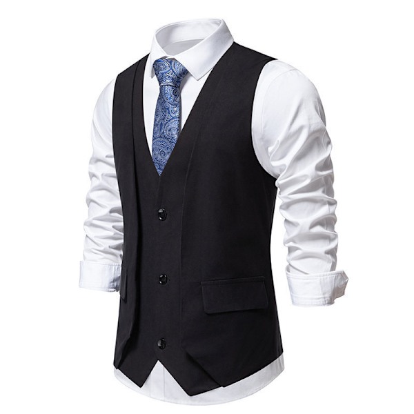 Høytidelig Vest for Menn - Lagdelt Vest for Formelle Anledninger, Business Dress Suit Vester BLACK S