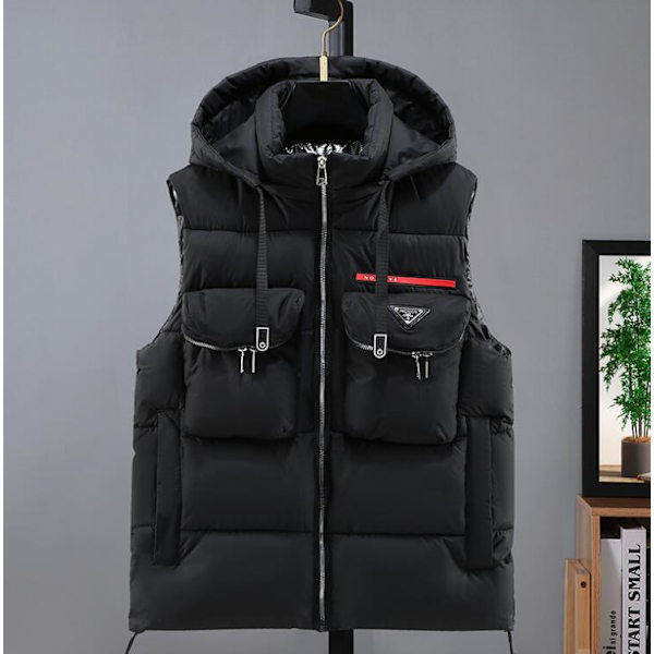 Mænds Bomuldsvest med Hætte Tykkere Vest Black M