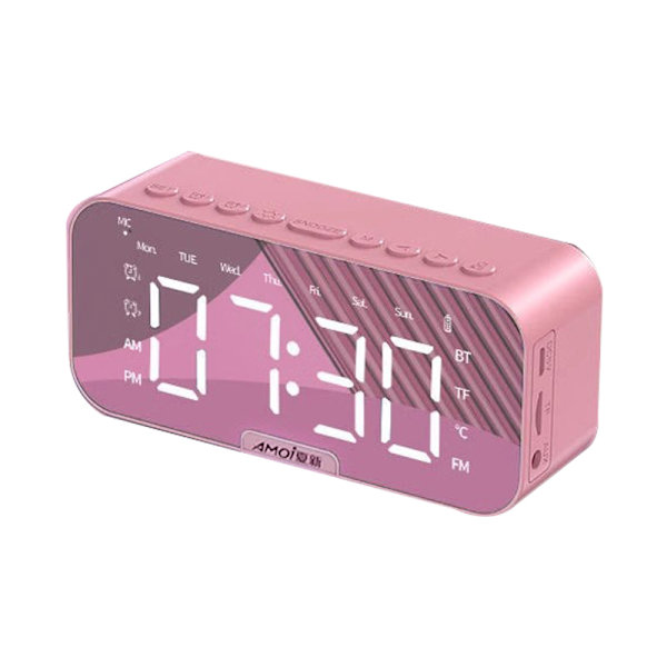 Trådlös Bluetooth-högtalare, multifunktionell högtalarklocka pink